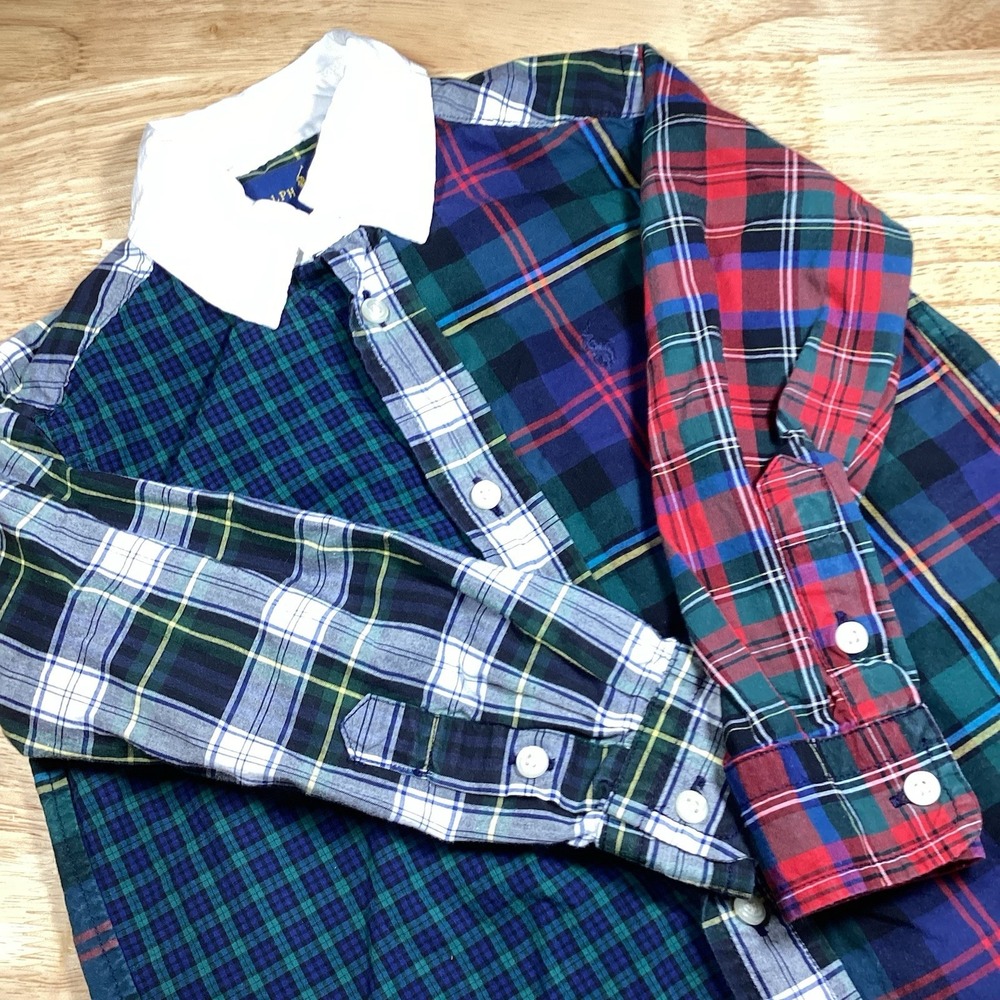Boys‎ Ralph Lauren Long Sleeve Patchwork Button Down Shirt- 2T